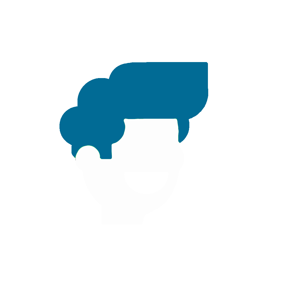 Green haired person logo facing right